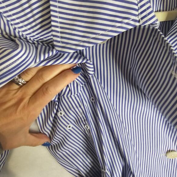 J.Crew NWT Sz4 Double Breasted Trench Coat. Cotton Blue n White Stripes. Spring‎ - Picture 11 of 15